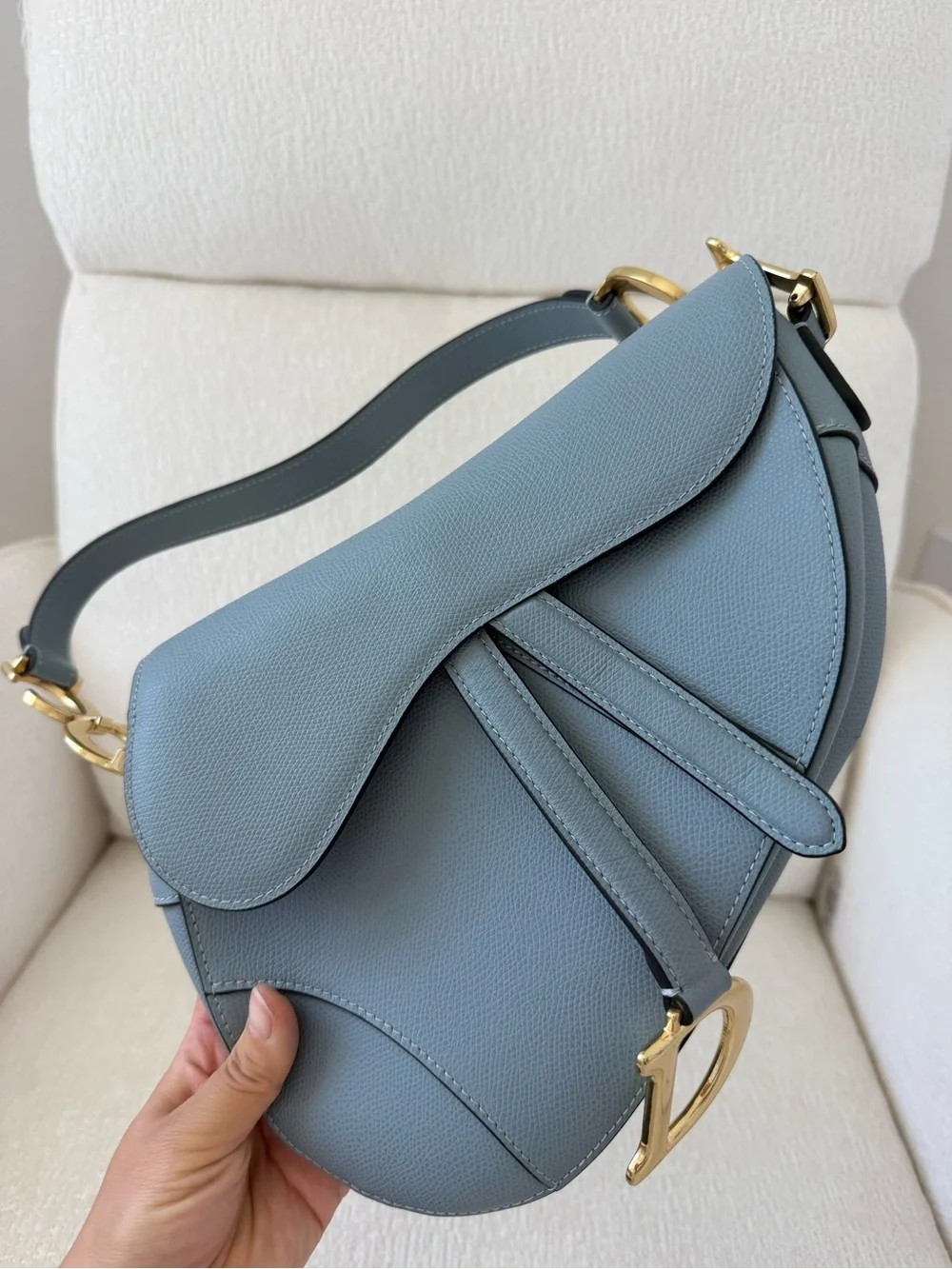 Dior Grey Saddle Bag with Gold 'D' Hardware